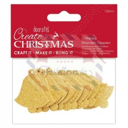 GLITTERED WOODEN TOPPERS (12PCS) - CREATE CHRISTMAS - BELLS
