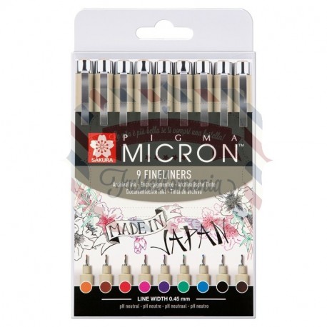 Sakura Pigma micron set fineliner colorati 0.45mm 9pezzi